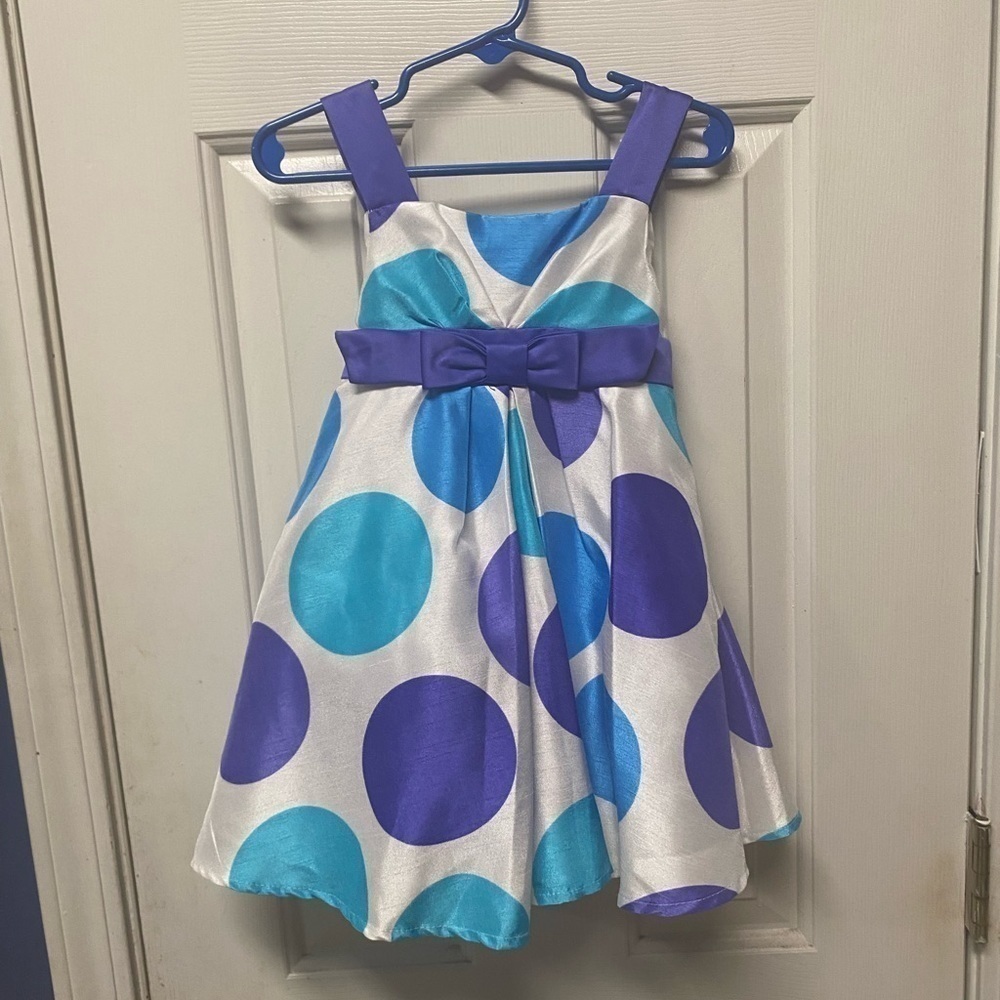 Rare editions Polka Dot Party Dress White with Purple and Turquoise dots size 2T